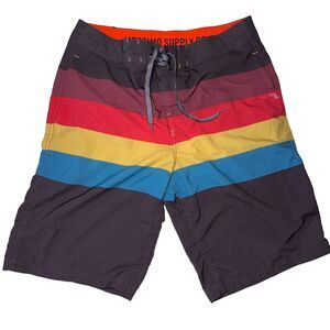 Mossimo Supply Co. Board Shorts Multicolor Striped Swim Surfer Unlined Sz 32